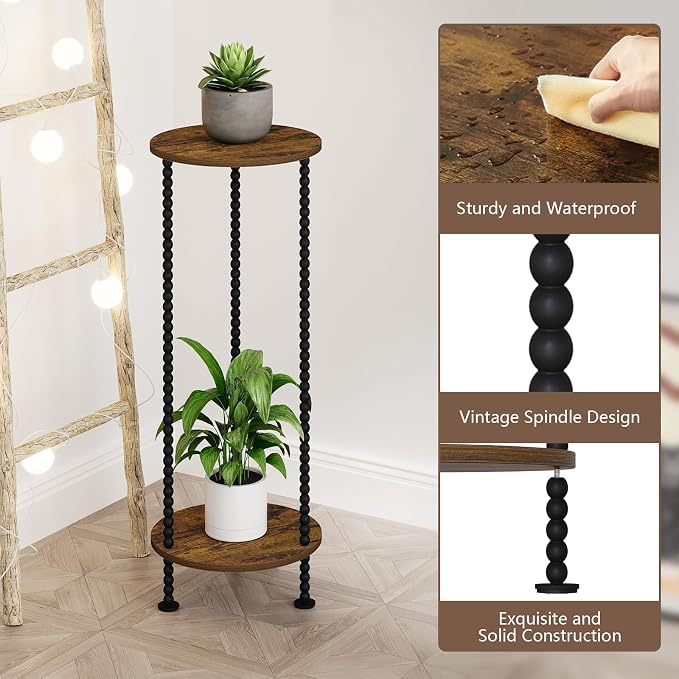 YINMIT Plant Stand Indoor, 2 Tier Plant Stand, 29.5" Tall Metal Spindle Poles Plant Stands, Corner Flower Pot Stand, Plant Tables Indoor, Planter Pot Holder for Balcony Garden Patio Living Room (29.5 In)