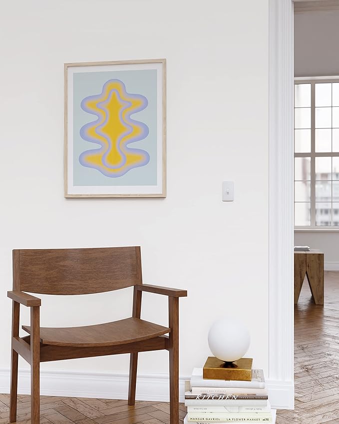 HAUS AND HUES Abstract Wall Art – Colorful Modern Prints, Blue and Yellow Shapes, Minimalist Vintage-Inspired Wall Decor (Beige Frame, 12x16)