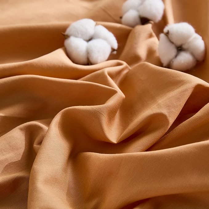 100% Washed Cotton Duvet Cover Queen Size – Burnt Orange, Linen-Like Texture, Super Soft & Breathable Bedding Set, 3-Piece Durable Percale Comforter Cover