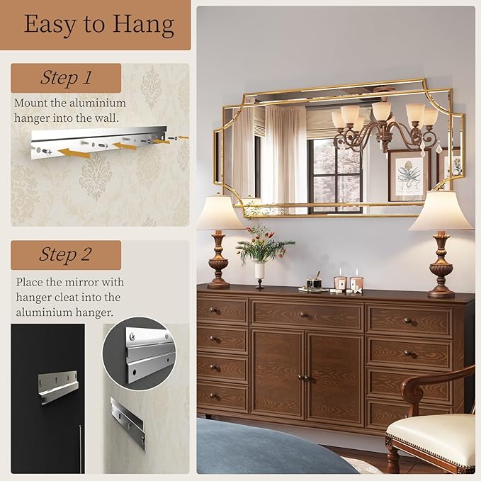 Kelly Miller Large Gold Mirror for Wall, 26"x52" Gold Decorative Mirror Wall Vanity Mirror Bevelled Full Length Mirror for Bathroom Living Room Bedroom Farmhouse Fireplace Entryway