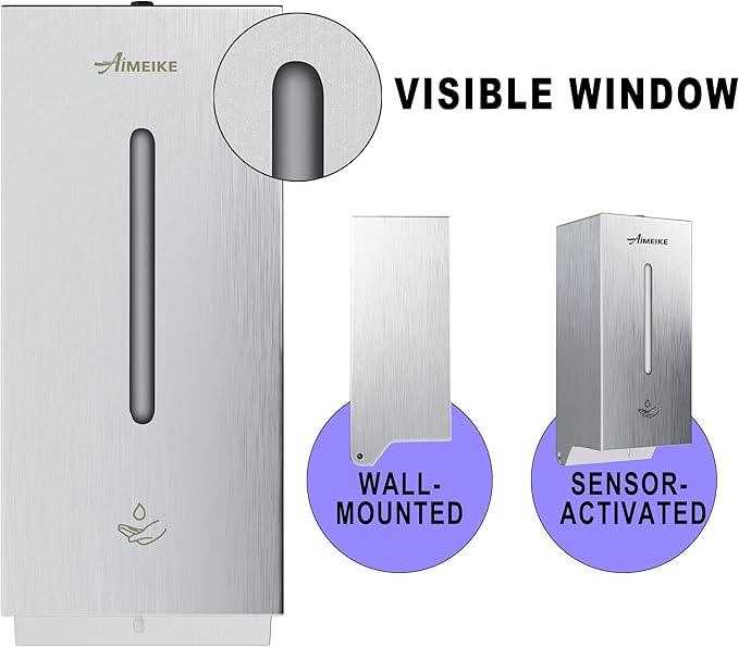 No-Touch Wall Mounted Soap Dispenser for Commercial Use – 800 ml / 27 oz Large Capacity Stainless Steel Unit with Infrared Sensor for Offices, Restrooms & Public Facilities