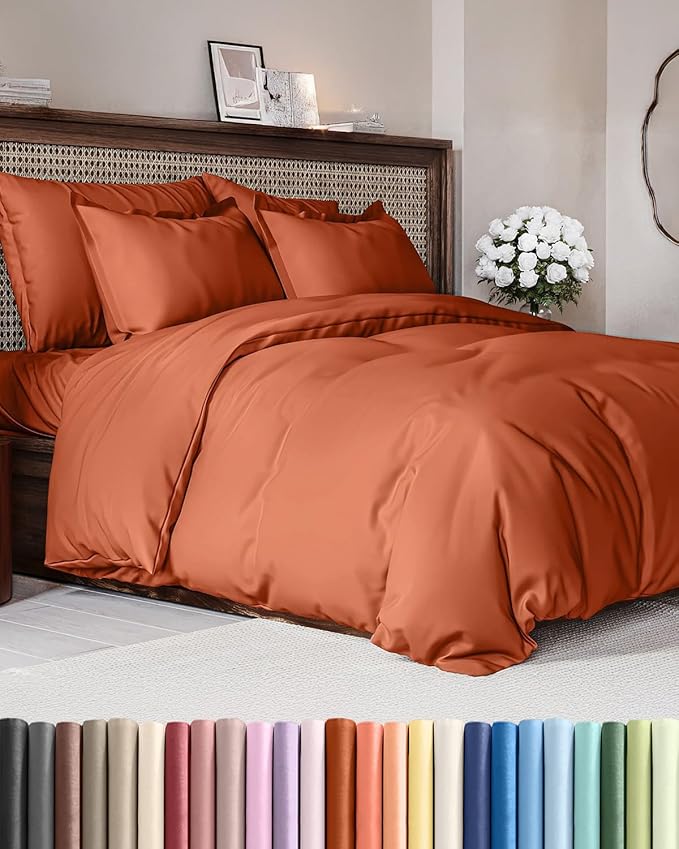 Duvet Cover King Size - Extra Soft King Size Duvet Cover - Lightweight & Breathable - Easy Care & Fade Free with Zipper Closures & Ties - 104" x 90" Inches - (Terracotta) Comforter Not Included