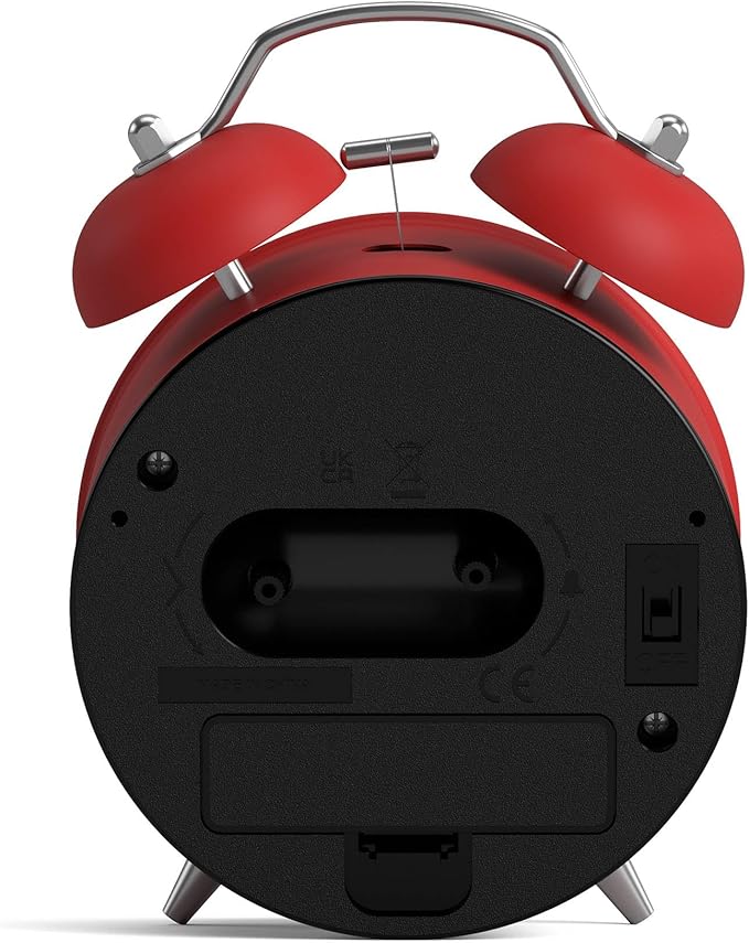 NEWGATE® Charlie Bell Echo Alarm Clock | Modern take on Classic Twin Bell Clock | Red | Easy to Read Numbers | Ideal for Bedside, Desk or Shelf | Modern Retro Bedroom & Office Accessory
