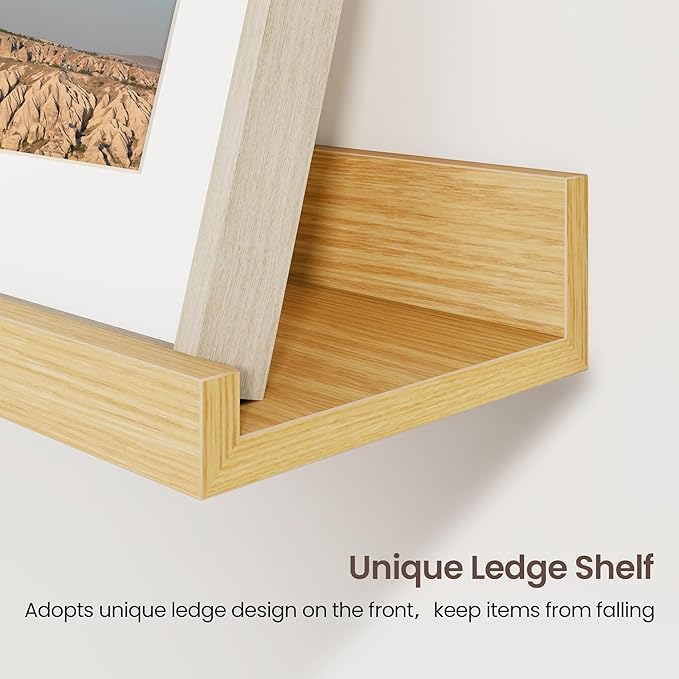 Axeman Picture Ledge Shelf | 24 Inch Oak Floating Shelves Set of 3 | Rustic Wood Wall Shelves with Lip | 24" Oak Picture Shelf for Wall with Ledge | Photo Shelves