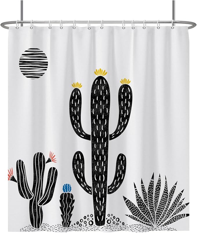 Baocicoo Boho Cactus Shower Curtain Tropical Plants Minimalism Floral Abstract Moon Black and White Shower Curtains for Hotel Home Bathroom Polyester Waterproof Fabric with Hooks 72x78 Inches