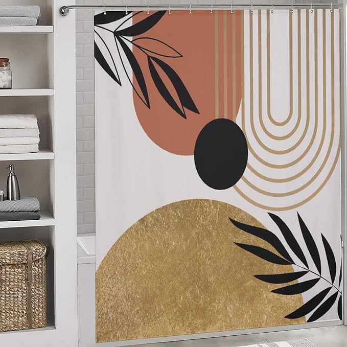 Boho Mid Century Shower Curtain,Modern Minimalist Abstract Bohemian Geometric Retro Bathroom Curtain Polyester Waterproof Fabric Decor 72x72in（183x183cm）