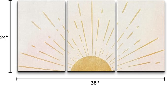 wall26 Wall Art Print Set Shining Yellow Sun on The Horizon Geometric Nature Illustrations Modern Art Mid-Century Modern Scenic for Living Room, Bedroom, Office - 24"x36"x3