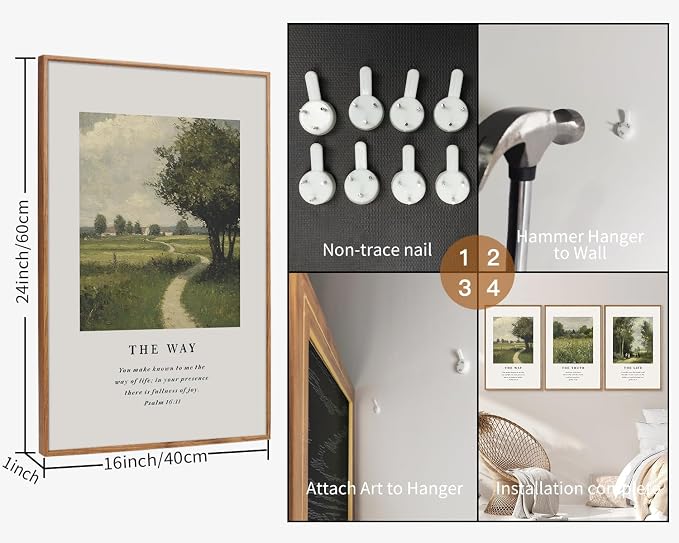 KaiWithYuan Christian Scripture Framed Canvas Wall Art Set, Jesus Bible Verse Posters Wall Decor, Vintage Monet Nature landscape Art Paintings for Living Room Bedroom Dining Room Prayer Room 16"x24"x3