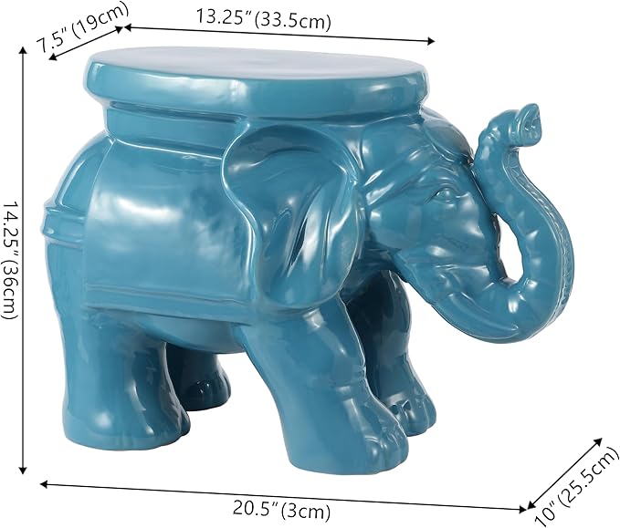 JONATHAN Y TBL1007D White Elephant 14.25" Ceramic Indoor/Outdoor Garden Stool Coastal, Contemporary, Transitional, Patio, Garden Room, Bathroom, Living Room, Blue