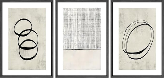 SIGNWIN Framed Canvas Print Wall Art Set Geometric Ring Grid Landscape Graffiti & Street Art Abstract Cozy Neutral Modern Art Decorative Nordic for Living Room, Bedroom, Office - 24"x36"x3 Black