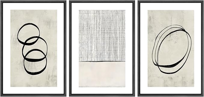 SIGNWIN Framed Canvas Print Wall Art Set Geometric Ring Grid Landscape Graffiti & Street Art Abstract Cozy Neutral Modern Art Decorative Nordic for Living Room, Bedroom, Office - 16"x24"x3 Black