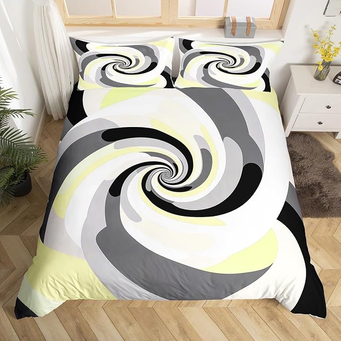 Erosebridal Geometric Circles Comforter Cover Full for Kids Boys Girls,Yellow Grey Black White Duvet Cover,Abstract Art Bedding Set,Mid Century Minimalist Bed Set with 2 Pillowcases Bedroom Decor