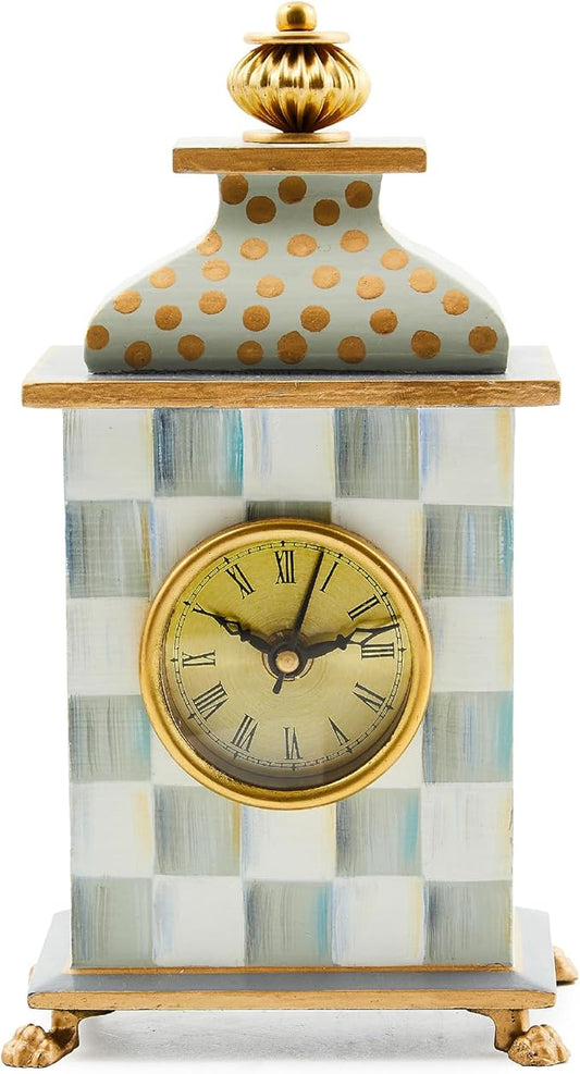 MACKENZIE-CHILDS Desk Clock, Decorative Living Room, Bedroom, or Office Desk Clock, Gray-and-White Sterling Check