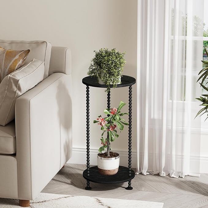 YINMIT Plant Stand Indoor, 2 Tier Small Plant Stand, 23" Tall Metal Spindle Poles Plant Stands, Corner Flower Pot Stand, Plant Tables Indoor, Planter Pot Holder for Balcony Garden Patio Living Room (Black)