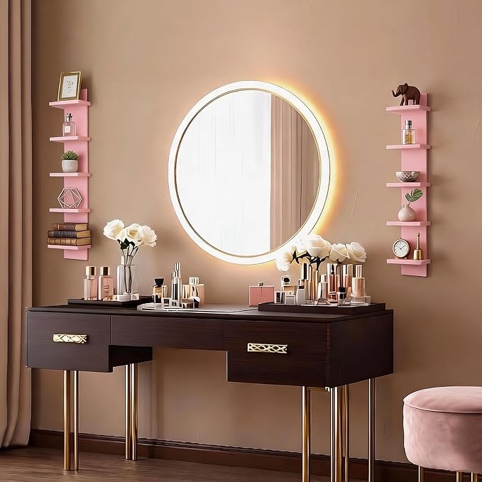 Homaterial 5 Tier Wall Shelf Unit, Decorative Wall Mount Vertical Shelving,Modern Column Floating Shelves for Bedrooms, Living Rooms 36.6" Height Pink