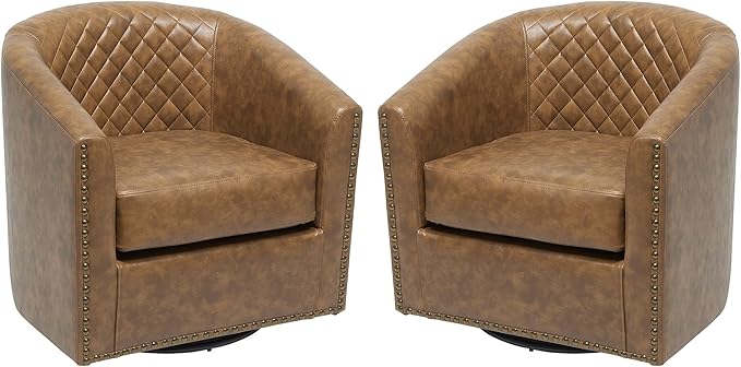 KINWELL 50" Faux Leather Loveseat Sofa with 2 Swivel Barrel Chairs, Coffee | couch chair set