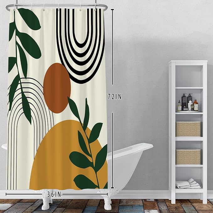 Baocicco Boho Mid Century Shower Curtain Sun Leaves Modern Abstract Geometric Aesthetic Shower Curtains for Bathroom Bathtubs Waterproof Fabric Shower Curtain with Hooks 36x72 Inches