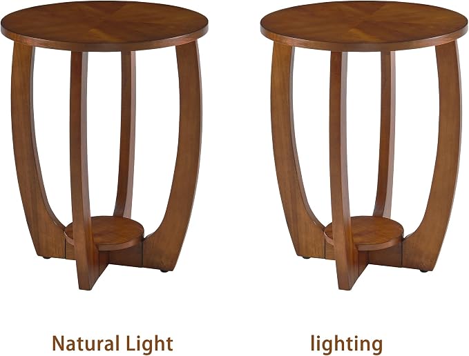 2 Set Wood Farmhouse End Table with Storage Shelf, 2-Tier Side Table with Curved Legs & Lower Removable Shelf, Accent Table for Living Room, Walnut Finish & Easy Assembly, Dark Brown