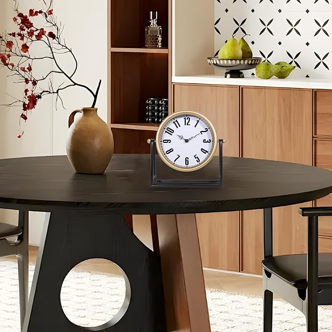 Vintage Gold Table Clock, Silent Non-Ticking Decorative Desk & Mantel Clock, Battery Operated Retro Farmhouse Shelf Decor for Living Room
