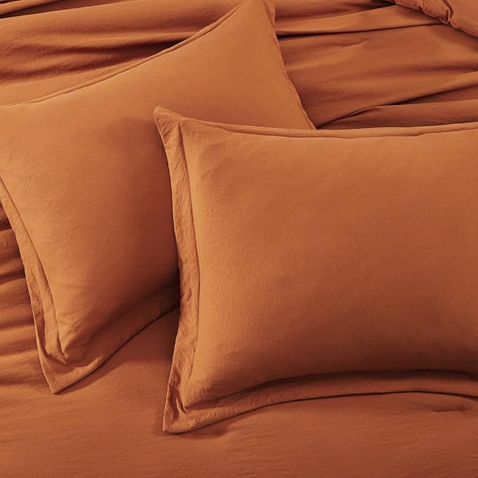 WRENSONGE California King Size Comforter Sets, 7 Pieces Soft Burnt Orange Fall Bed in a Bag with Fitted Sheet, Flat Sheet, 2 Pillow Shams, 2 Pillowcases, Warm Bedding Sets for All Seasons