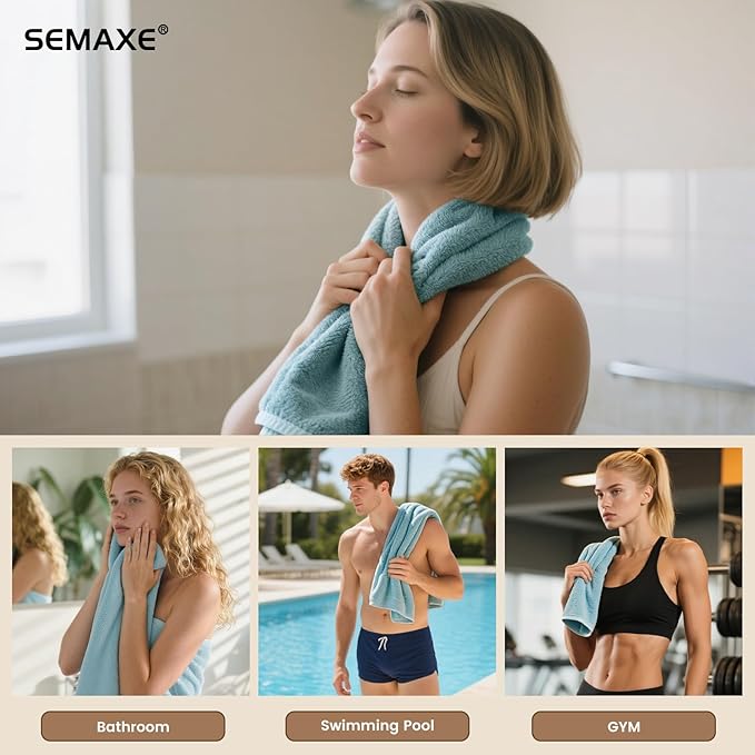 SEMAXE 12 Pack Hand Towels for Bathroom, 100% Cotton Towels with Hanging Loops, Soft and Highly Absorbent, Hand Towel Set for Gym, Shower, Hotel, Spa and Kitchen, Blue