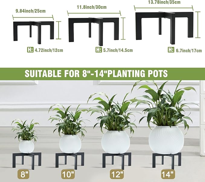 Metal Plant Stands Indoor Outdoor, Heavy-Duty Short Black Plant Holder for 5-12 Inch Flower Pots - 1/2/3 Pack Low Stand for Balcony, Corner, Desk, Table Top (Plant Not Included)(3Pcs)