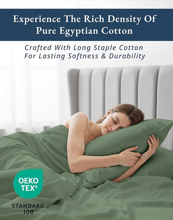 LANE LINEN Luxury Hotel Style 100% Egyptian Sheets Twin Size Bed Set, Mercerized Cotton, Sily Finish, No Pill Fade Resistant Twin Bedding Sheets & Pillowcases Jaquard Swiss Dot - Iceberg Green
