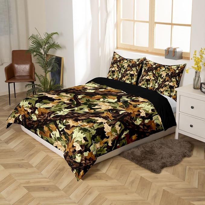 Erosebridal Natural Green Duvet Cover Set Botanical Leaf Plant King Bedding Set for Adult Men | Rustic Western Camo Tree Comforter Cover Hunting Farmhouse Bed Sets, Room Decor Aesthetic