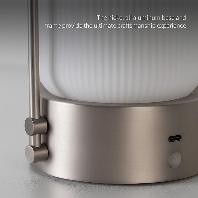 Aisilan Modern Milk Glass Bedside Table Lamp, Cordless Rechargeable Touch Control Lamp with Motion Sensor, Dimmable LED Nightstand Light for Bedroom & Home Decor, Brushed Nickel, 3W