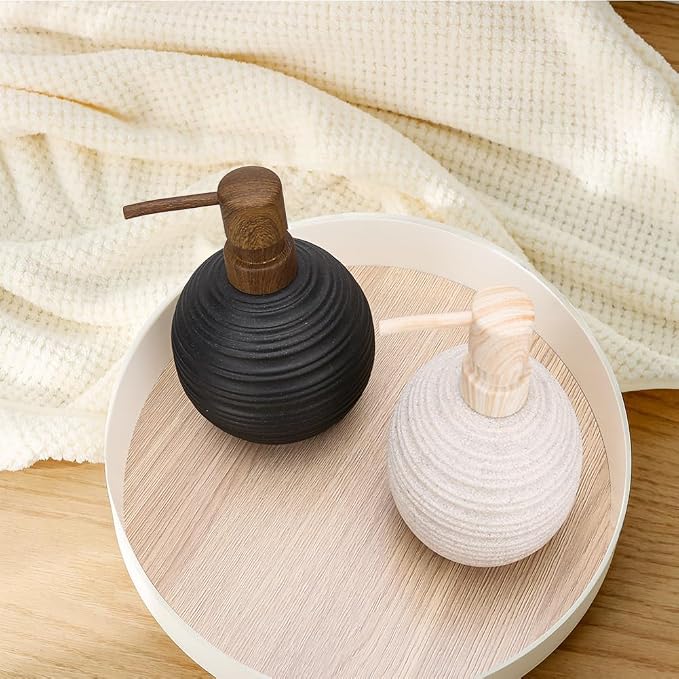 2pcs Hand Soap Dispenser Set, Sandstone Textured Resin Liquid Soap Dispenser for Bathroom Countertop, Heavy & Sturdy Dish Wash Soap Dispensers for Kitchen, Matte Black
