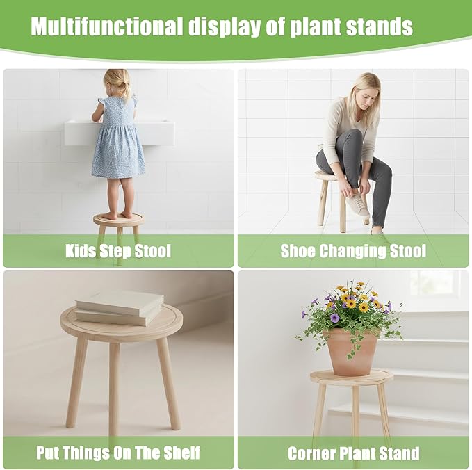 Wood Plant Stands Indoor, 3-Pack Single Plant Stand for 6-12 Inch Pots, Mid-Century Modern Plant Stool, Tall Wooden Plant Stand for Large Plants Perfect Fit for Living Room, Balcony, Office(Light Brown)