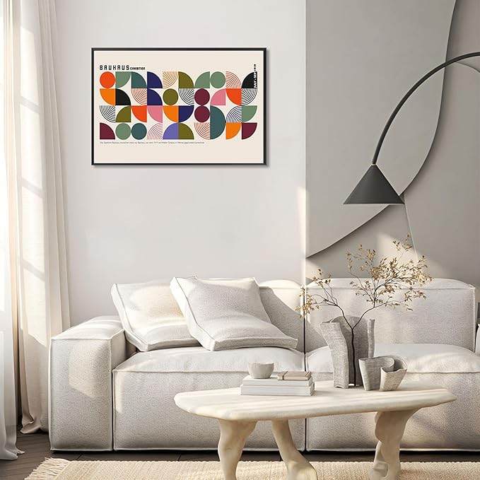 Bauhaus 1919 July-September Exhibition Vintage Framed Poster Colorful Abstract Composition Canvas Wall Art Beige Backdrop Prints For Home Bedroom Dorm Wall Decor 24x36in Framed
