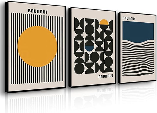 3Pcs Bauhaus Style Wall Art Bohemian Abstract Wall Decor Minimalist Canvas Mid Century Moderngeometry Poster Prints Painting Picture Suitable for Living Room Bedroom （12x16 unframed）