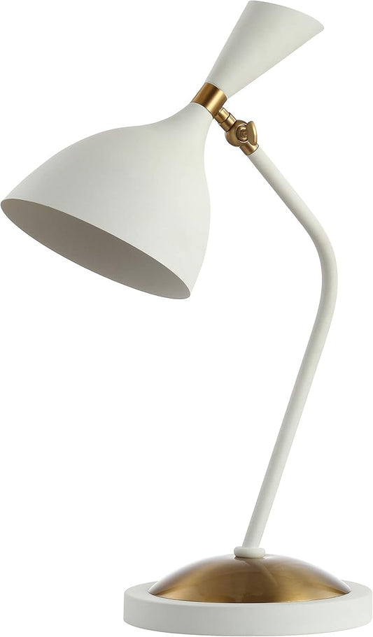 JONATHAN Y JYL9065B Albert 21.5" Iron Retro Mid-Century LED Table Lamp Contemporary Glam Bedside Desk Nightstand Lamp for Bedroom Living Room Office College Bookcase, White/Brass Gold