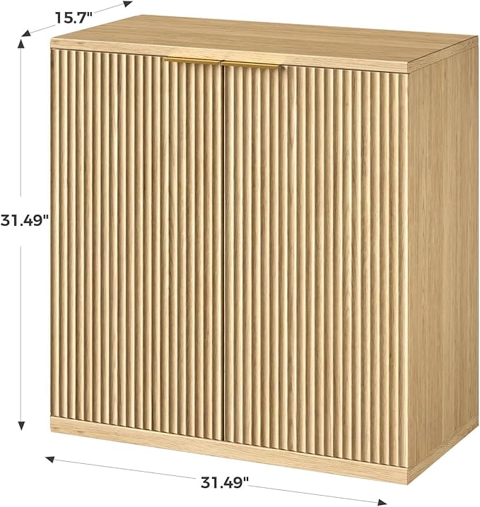 Evermagin 31.5" Oak Buffet Cabinet with Storage, Small Sideboard Cabinet, Boho Fluted Accent Credenza for Dining Room, Kitchen, and Living Room