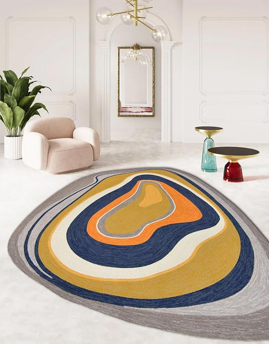 Vibrant Swirl Irregular Area Rug Orange Yellow Blue Modern Abstract Shaped Rugs for Bedroom Living Room Guestroom Non Shedding Large Plush Rug Non Slip Dining Room Playroom Indoor Throw Carpet 2x3