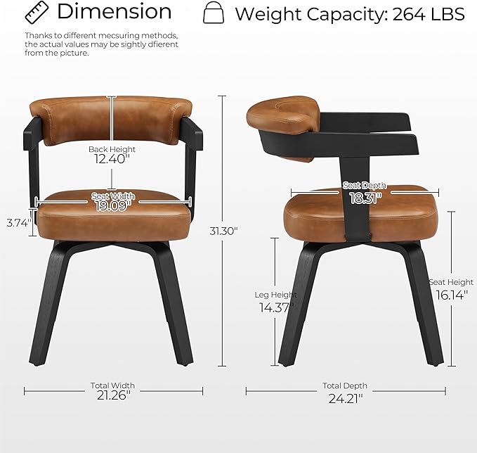 Art Leon Home Office Desk Chair - Mid Century Modern Chair, Faux Leather Office Chair No Wheels, Comfy Accent Arm Chair with Wood Legs for Small Spaces Living Room Bedroom Study, Black/Walnut