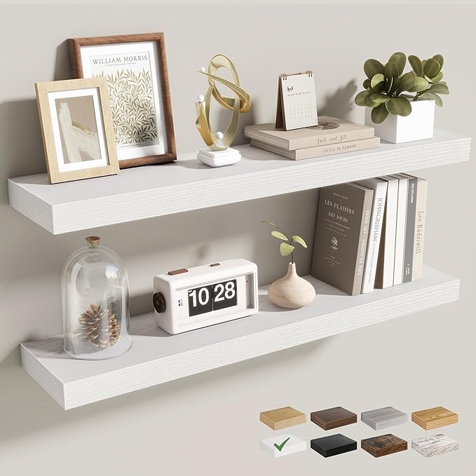 30 Inch Floating Shelves for Wall 2 Pack, 30" Wall Shelves for Books, Storage, Decor, Wall Mounted Floating Shelf with Invisible Brackets for Kitchen, Living Room, White