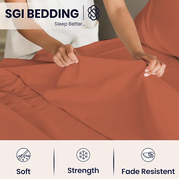 SGI Split King Sheet Set for Adjustable Bed Egyptian Premium Cotton 600 Thread Count Sheets for Sleep Number Bed 15" Deep Pocket 5 Pc Set with 2 Twin XL Fitted Sheets Soft Breathable - Terracotta