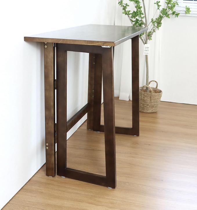 Solid Wood Folding Desk Mid Century Modern Table, 47'' Foldable Writing Computer Desk for Home Office, Simple Study Makeup Workstation, Wooden Study Office Desk Table for Small Spaces