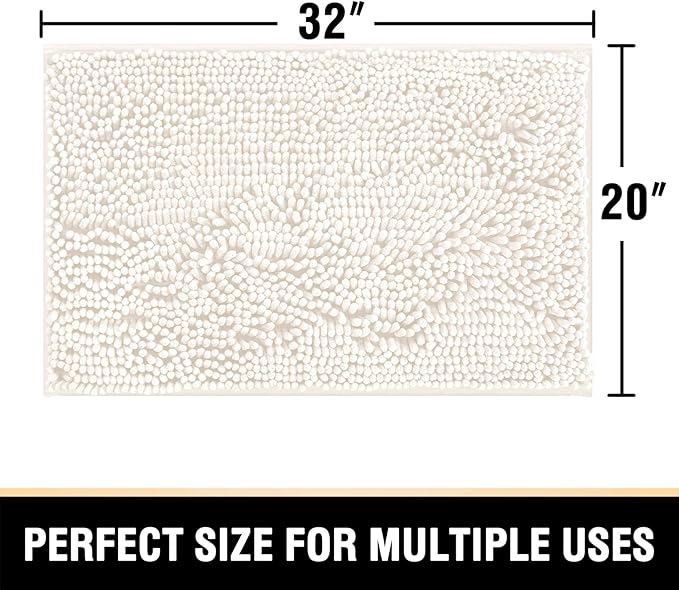 H.VERSAILTEX Bathroom Rugs Bath Mats Non Slip Luxury Chenille Extra Soft Absorbent Shaggy Rugs Washable Dry Fast Plush Area Carpet Mats for Bath Room, Tub - Ivory - 1'8" x 2'8" (Rectangular)