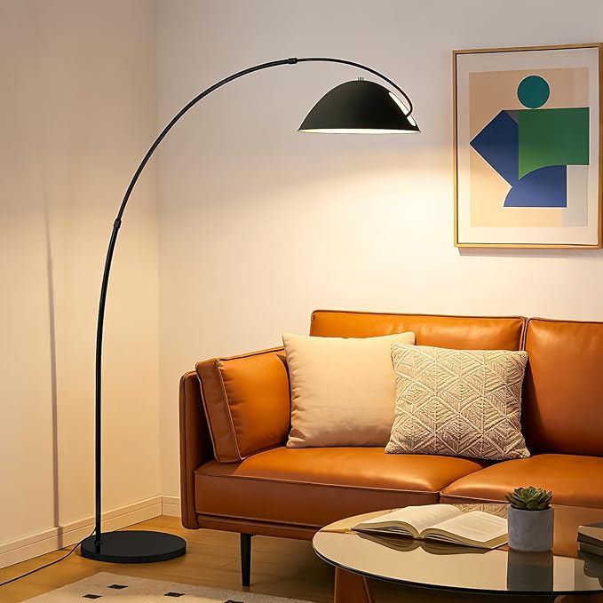 Black Arc Floor Lamp 72" Tall with Remote, Bright Dimmable 20W LED Smart Reading Light, Adjustable Over Couch Arc Standing Lamp for Living Room, Bedroom, Office, Modern Arched Metal Design,Foot Switch
