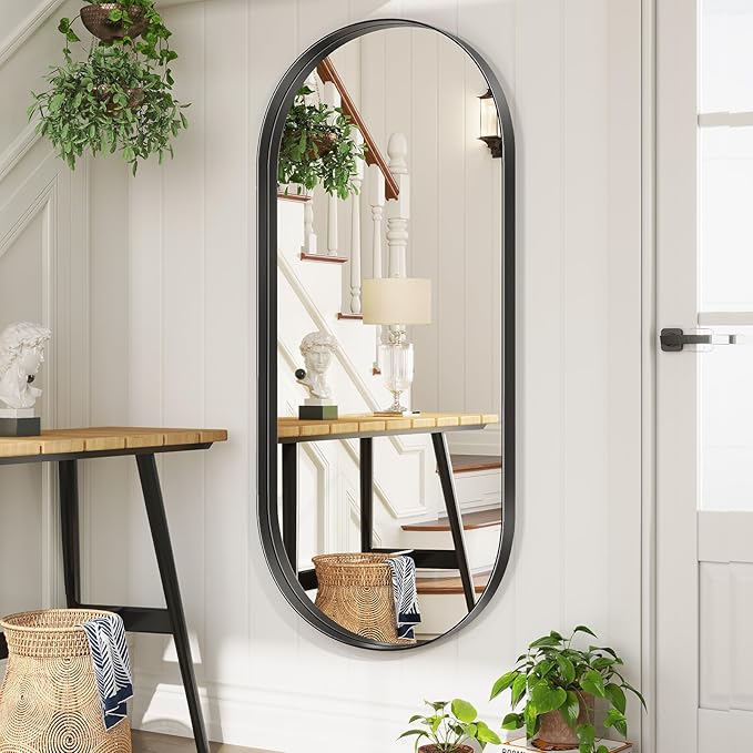 Brightify Black Oval Mirror for Bathroom 22x48 Inch, Metal Framed Bathroom Vanity Mirrors, Full Length Wall Mirror for Entryway Living Room Wall Decorative Hang Vertical and Horizontal