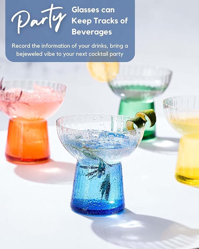 Colored Ribbed Highball Glasses Set of 4, Vintage Iced Tea Glassware, Tall Collins Glasses for Mojitos, Water, or Cocktails, Lightweight Lead-Free Crystal Drinkware (Style 3)