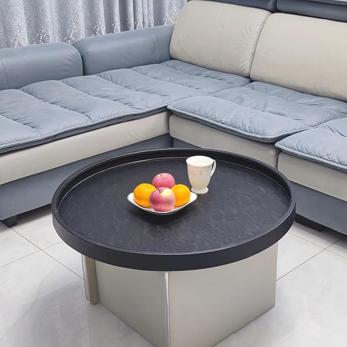 30 x 30 High-End Light Luxury Leather Round Oversized Tray - Ottoman Coffee Food Serving for Family Dinner, Outdoor Picnic & Party Essentials | Versatile Home Decor Tray(30 inch Black)