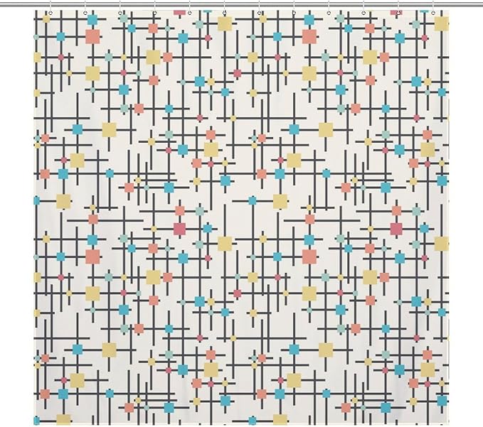 Mid Century Shower Curtain,Retro Atomic Geometric Abstract Iconic Pattern Bathroom Curtain Polyester Waterproof Fabric Decor 72x72in（183x183cm）