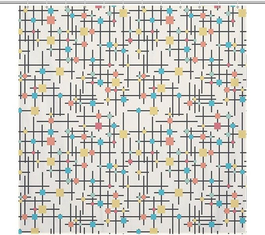 Mid Century Shower Curtain,Retro Atomic Geometric Abstract Iconic Pattern Bathroom Curtain Polyester Waterproof Fabric Decor 72x72in（183x183cm）