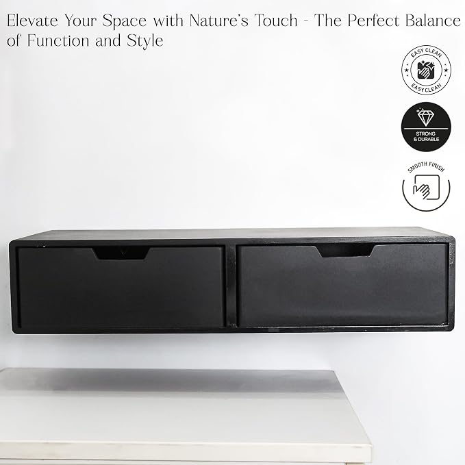 Wooden Desk Organizer with 2 Drawers – Handcrafted Solid Wood Storage Box for Office, Home & Study – Rustic Desktop Organizer for Files, Accessories & Stationery (STYLE 2, FULLY BLACK)