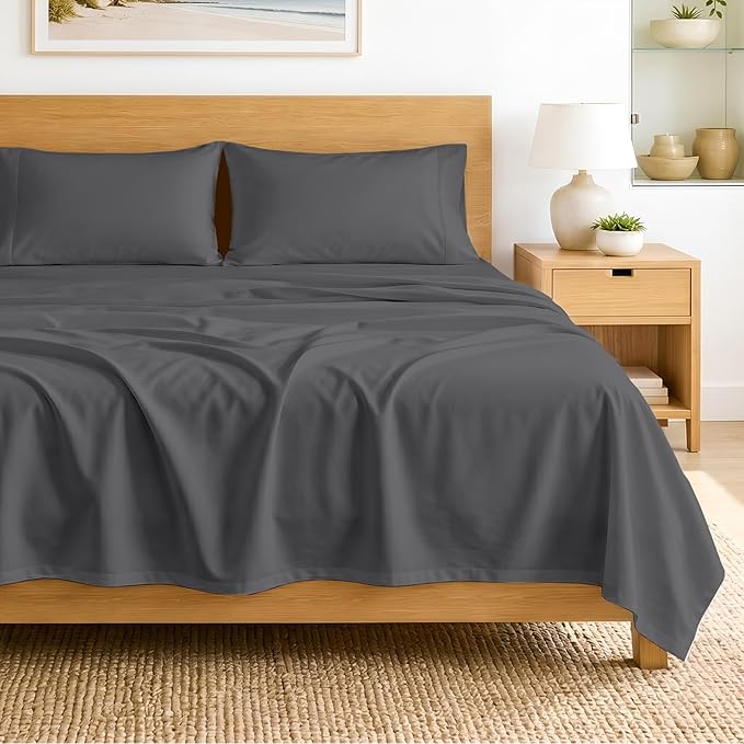 SGI bedding 100% Egyptian Cotton Sheets Twin XL Size – 600 Thread Count Sheets Set, Soft, Cooling, 15" Deep Pocket, Luxury Hotel Bedding, Breathable, Durable - Dark Gray
