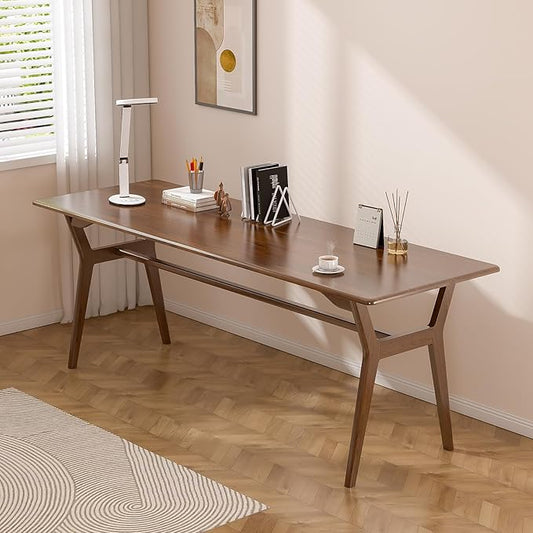 Solid Wood Study Desk - 71" Double Long Computer Table for Home Office, 2-Person PC Workstation, Walnut